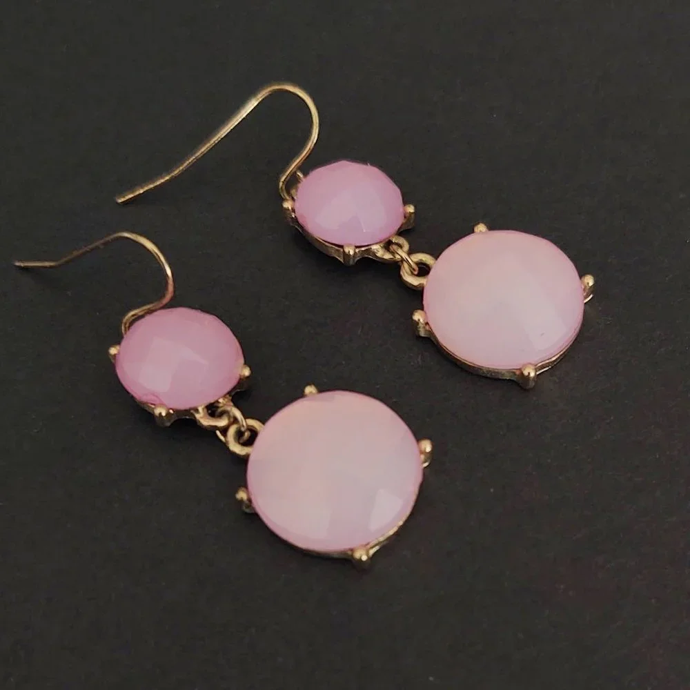 2 tone pink beaded drop earrings
